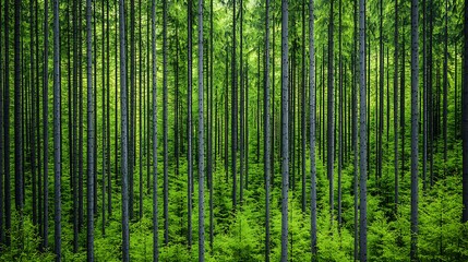 Naklejka premium Nature's peaceful forest lush green vibrant flora and tranquil atmosphere