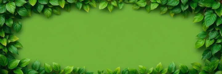 Green leaves background with a central frame for text or graphics, template, plants