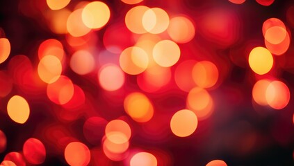 Red and Yellow Glowing Lights with Bokeh Effect, Blurred Circles on Dark Red Background for New Year Design