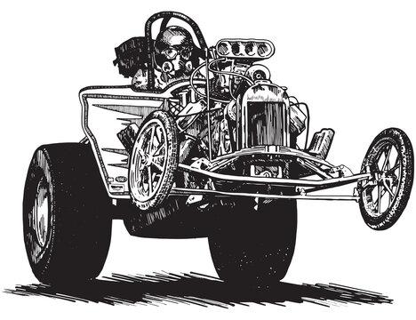 Wheels standing vintage nitro dragster illustration