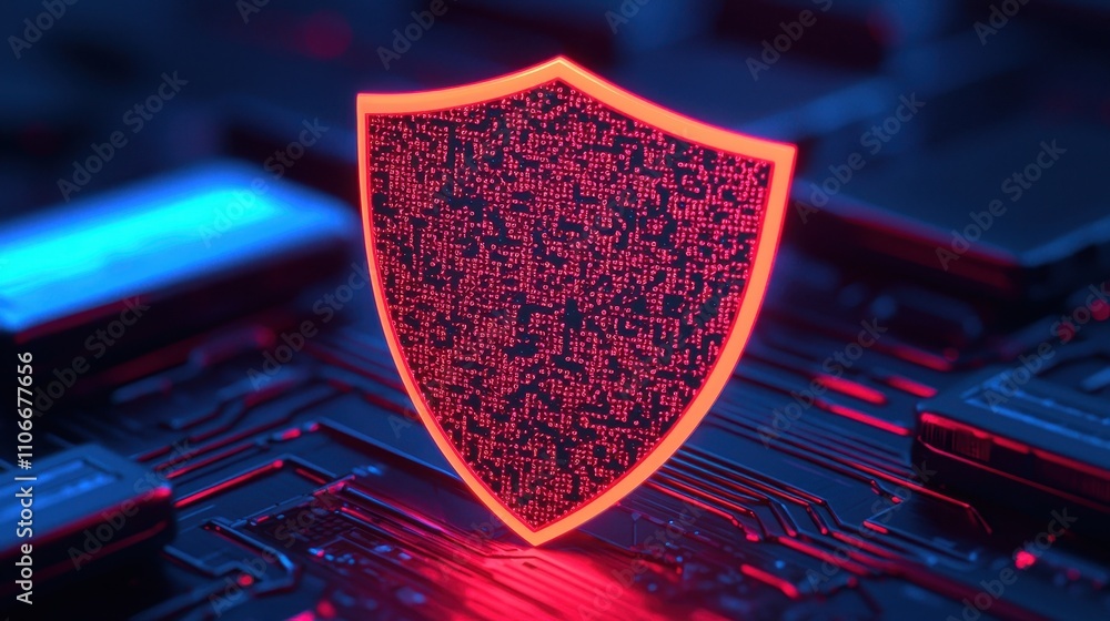 Poster digital shield symbol representing cyber security and protection concepts