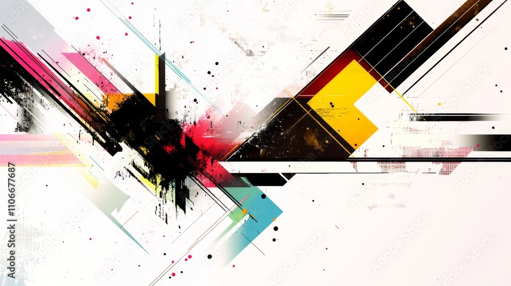 Poster abstract colorful graphic design with geometric shapes and splashes