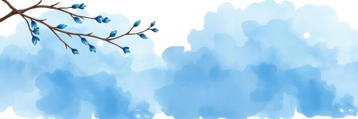 Hand painted watercolor abstract blue branch elements for design invitations movie posters fabrics, design, watercolor
