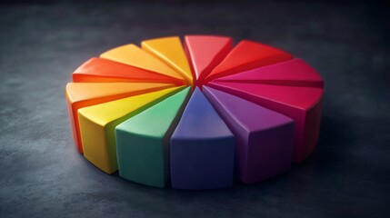 Obraz premium Colorful Segmented Cake with Distinctive Rainbow Tones Displayed