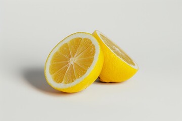 A lemon cut in half, on a white background.
