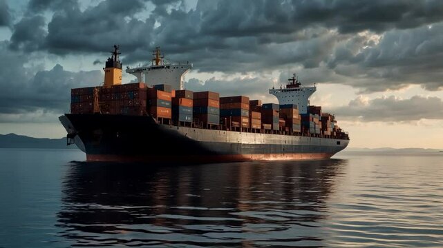 A Cargo Ship Loaded with Containers Waiting at Sea. 01.