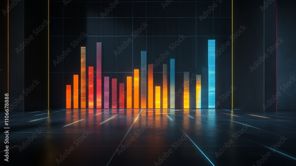 Aufkleber Colorful 3D Bar Graph Representation of Data in Dark Environment
