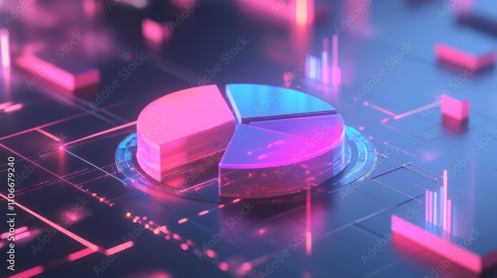 Fototapete abstract digital pie chart with neon colors and data visualization