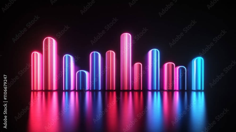 Aufkleber vibrant neon audio waveform display with reflective surface