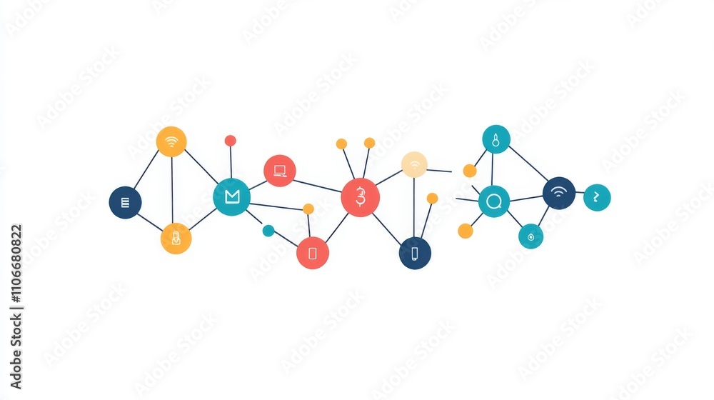 Poster colorful network connections with abstract icons and elements