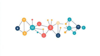 Obraz premium Colorful Network Connections with Abstract Icons and Elements