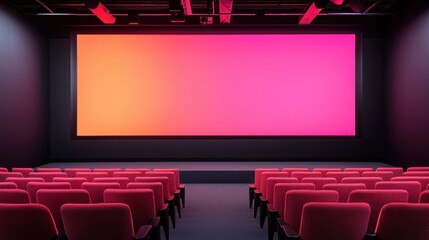 Obraz premium Modern Movie Theater with Empty Seats and Colorful Screen Display