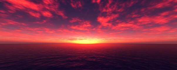 Fototapeta premium A vibrant sunset over a tranquil ocean, showcasing a blend of colors in the sky.