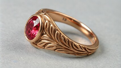 Adjustable ring with an organic form forged from reclaimed bronze and set with a stunning labgrown ruby.