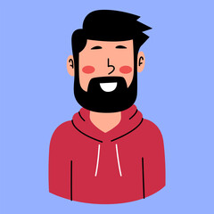 Smiling Man With Beard in Red Hoodie 