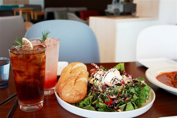 salad with iced tea and vegetables