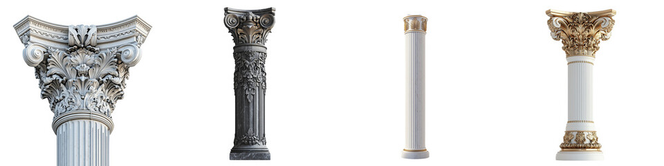 set of An ornate Art Deco column, classic Art Deco mixed with modernity, Art Deco column with elegance and artistry, Art Deco column, an ornate Art Deco column, on a transparent backgrounds