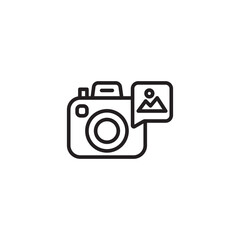 Camera hunting image photo icon. Person taking shot with analog equipment. Photographer tool. Editable icon.