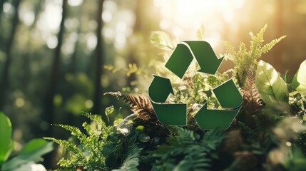 Naklejka premium Environmental awareness event showcasing recycling practices in lush forest nature eco-friendly concept