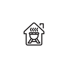 Grilled meat in house icon. Tandoor smokehouse icon simple. Editable icon.