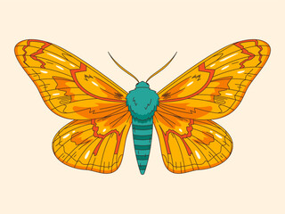 Vintage Yellow Moth Butterfly Flat Illustration 