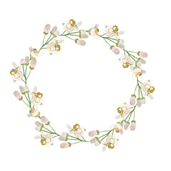 Delicate white citrus flowers and buds, watercolor wreath isolated on white. Hand-painted high quality art is perfect for textile, cards, posters, packaging, home decor, prints, souvenirs