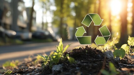 Recycling initiatives promoting sustainability in urban parks nature photography evening light eco-friendly concepts