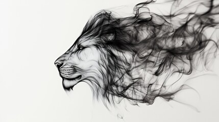 A stylized lion's head created with flowing black smoke, symbolizing strength and grace.