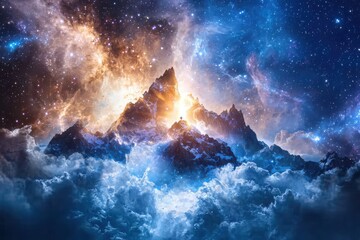 Fototapeta premium Cosmic celebration of jesus's birth universal moment digital artwork cosmic landscape celestial view spiritual significance