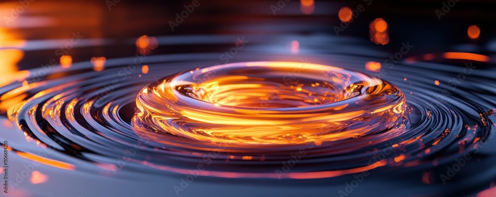 Poster a close-up of a water droplet creating ripples on a surface, showcasing fluid dynamics.
