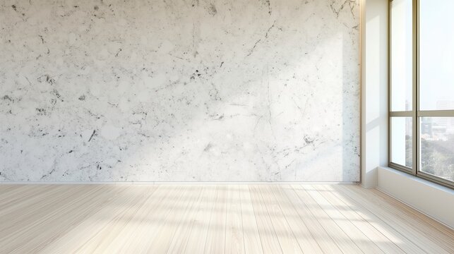 Minimalist light neutral white quartz empty room interior blank wall background backdrop with window light shadows online presentations webinars virtual meetings teams video call desktop wallpaper