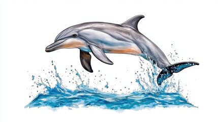 Fototapeta premium A detailed illustration of a dolphin leaping gracefully out of the water.