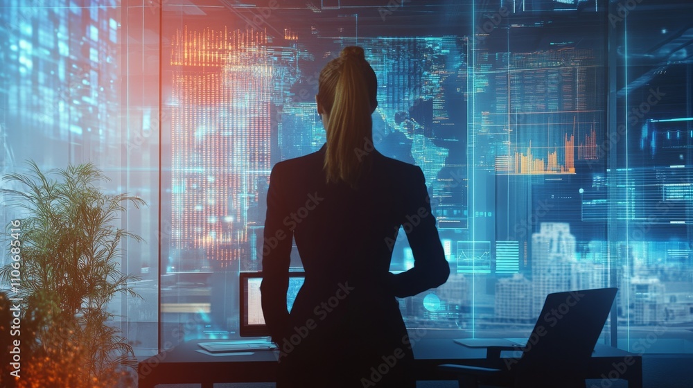 Aufkleber data analyst analyzing trends in high-tech office space modern workspace digital environment profess