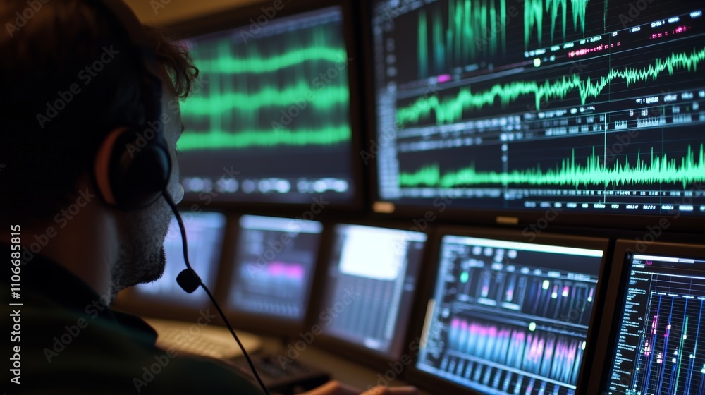 Poster data analysis event control room digital technology monitoring environment close-up view data insigh