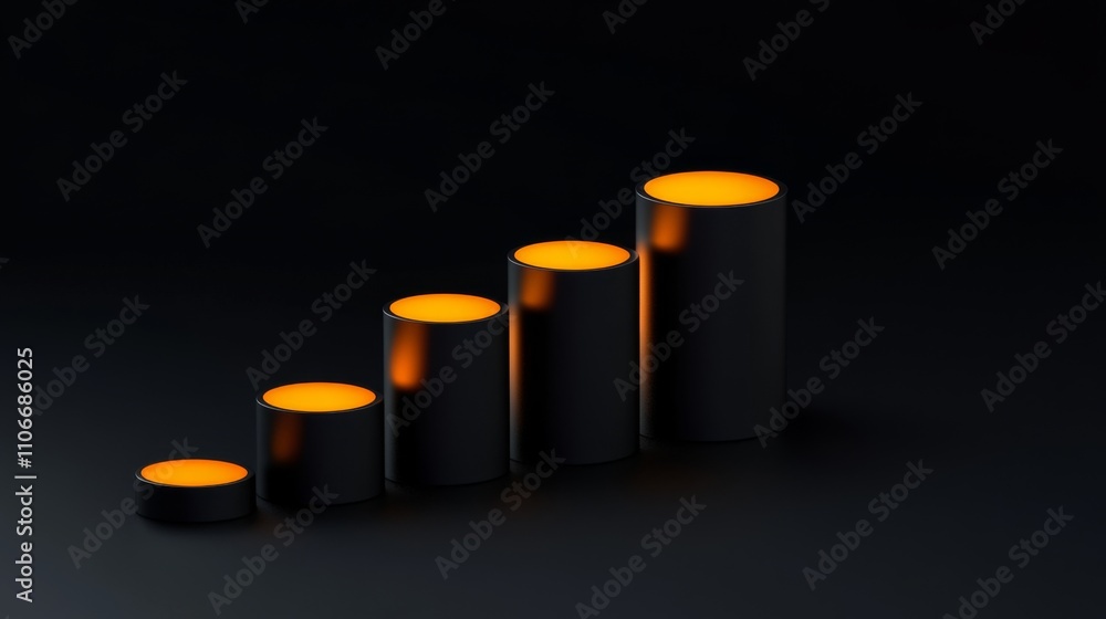 Poster modern gradual light display with cylindrical shapes in black