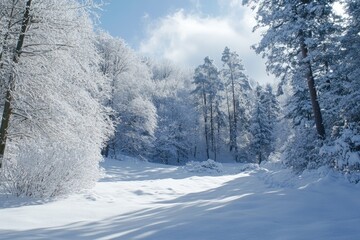Obraz premium Snow Covered Winter Forest Trees Landscape Scene