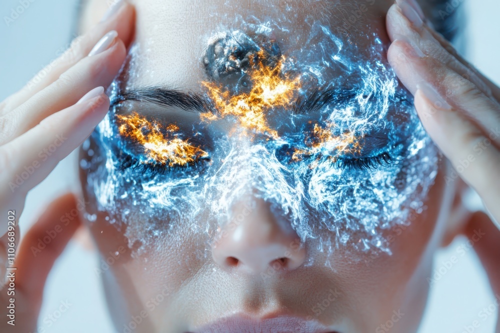 Poster integrating technology and spirituality exploring quantum consciousness and divine connection in a v