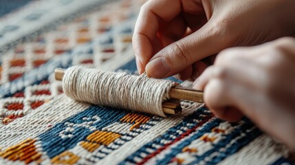 Artisan weaving turkish kilim rugs turkey craftsmanship vibrant studio close-up traditional techniques and geometric designs