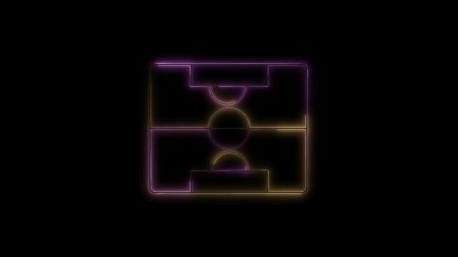 Black background with neon lights match football isometric field icon animation. lights match football isometric field video animation.