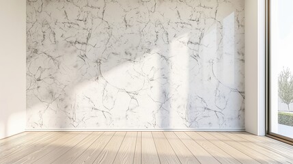 Minimalist white gray marble empty room interior blank wall background or backdrop with window light shadow for online zoom presentations webinars virtual meetings teams video call desktop wallpaper