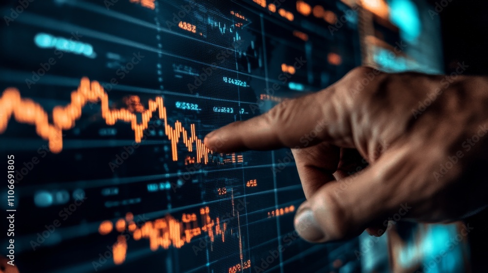 Poster market analysis action financial sector data visualization digital environment close-up view investm