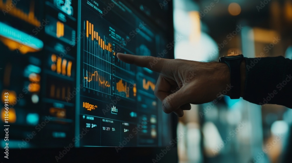 Aufkleber analyzing data trends business environment infographic display modern office close-up view technolog