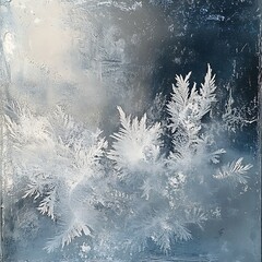 Intricate frost patterns on a cold windowpane.