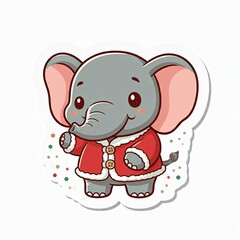 Fototapeta premium chibi elephant with a Christmas robe, Sticker style frame on a plain white background. 