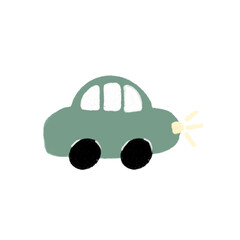 A car with green lake lights turns on, cartoon version of children's illustration