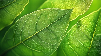 Vibrant green leaves close-up nature macro photography lush environment natural light botanical...