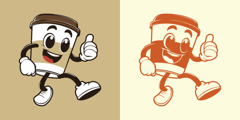 Fototapeta premium Anthropomorphic character of happy coffee cup with thumbs up