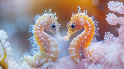 Seahorses dancing a synchronized ballet in crystal clear water