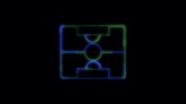 Black background with neon lights match football isometric field icon animation. lights match football isometric field video animation.