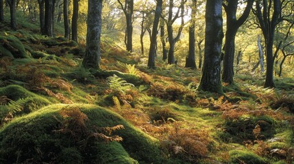 Obraz premium Serene forest scene nature reserve photography lush environment ground view tranquility and wilderness